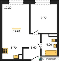 Планировка однокомнатной(квартира) площадью 35.2 квадратных метров в ЖК “ЖК Ольховый Квартал”
