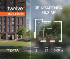 Планировка трехкомнатной(квартира) площадью 66.3 квадратных метров в “ЖК Твелв”