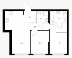 Планировка двухкомнатной(квартира) площадью 60.9 квадратных метров в “ЖК Барклая 6”