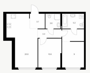 Планировка двухкомнатной(квартира) площадью 60.9 квадратных метров в ЖК “ЖК Барклая 6”