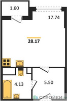 Планировка студии(квартира) площадью 28.17 квадратных метров в “ЖК Светлый мир БиоПолис”