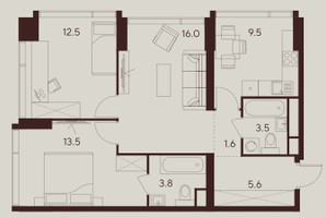 Планировка трехкомнатной(квартира) площадью 66 квадратных метров в “ЖК INDY Towers (Инди Тауэрс)”