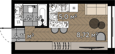 Планировка студии(квартира) площадью 21.3 квадратных метров в ЖК “ЖК Квартал Серебряный бор”