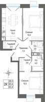 Планировка двухкомнатной(квартира) площадью 63.4 квадратных метров в “ЖК КИНОКВАРТАЛ”