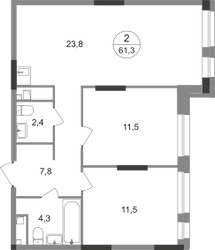 Планировка двухкомнатной(квартира) площадью 61.3 квадратных метров в ЖК “ЖК Первый Московский”