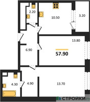 Планировка двухкомнатной(квартира) площадью 57.9 квадратных метров в “Жилые кварталы Белый Град”