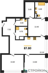 Планировка трехкомнатной(квартира) площадью 87.8 квадратных метров в ЖК “ЖК Остров”