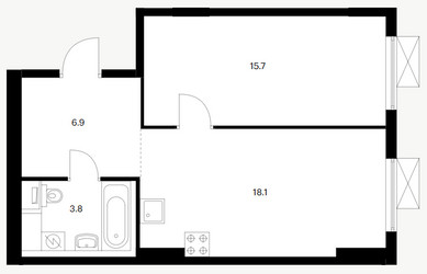 Планировка однокомнатной(квартира) площадью 44.5 квадратных метров в ЖК “ЖК Волжский Парк”