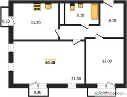 Планировка двухкомнатной(квартира) площадью 60.4 квадратных метров в “ЖК Южная Долина”