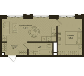 Планировка однокомнатной(квартира) площадью 44.4 квадратных метров в ЖК “ЖК Дом на Часовой”
