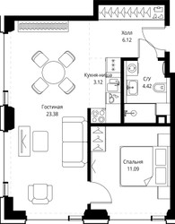 Планировка однокомнатной(квартира) площадью 48.1 квадратных метров в ЖК “ЖК SET (Сет)”