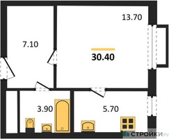 Планировка студии(квартира) площадью 30.4 квадратных метров в “ЖК Римский”