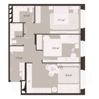 Планировка двухкомнатной(квартира) площадью 70.3 квадратных метров в “ЖК Гранд Комфорт”