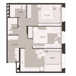 Планировка двухкомнатной(квартира) площадью 70.3 квадратных метров в ЖК “ЖК Гранд Комфорт”