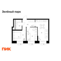 Планировка двухкомнатной(квартира) площадью 46.3 квадратных метров в “ЖК Зеленый парк”