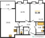 Планировка двухкомнатной(квартира) площадью 55.9 квадратных метров в “ЖК Равновесие”