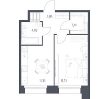 Планировка однокомнатной(апартаменты) площадью 37.02 квадратных метров в “ЖК Апарт-отель Тропарево парк”