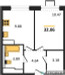Планировка однокомнатной(квартира) площадью 32.06 квадратных метров в “ЖК Прибрежный Парк”