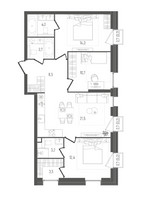 Планировка трехкомнатной(квартира) площадью 82.4 квадратных метров в “ЖК Pave (Пэйв)”