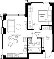 Планировка однокомнатной(квартира) площадью 42.3 квадратных метров в “Мультиквартал СИТИДЗЕН”