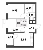Планировка двухкомнатной(квартира) площадью 47.02 квадратных метров в “ЖК Smart Garden (Смарт Гарден)”