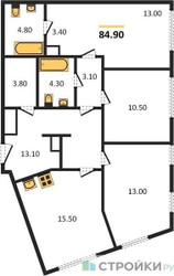 Планировка трехкомнатной(квартира) площадью 84.9 квадратных метров в “ЖК Voxhall (Воксхолл)”