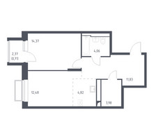 Планировка однокомнатной(квартира) площадью 52.1 квадратных метров в “ЖК Долина Яузы”