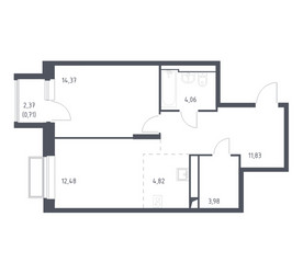 Планировка однокомнатной(квартира) площадью 52.1 квадратных метров в ЖК “ЖК Долина Яузы”