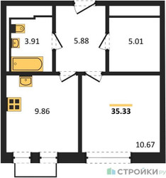 Планировка однокомнатной(квартира) площадью 35.33 квадратных метров в ЖК “ЖК Рублевский Квартал”