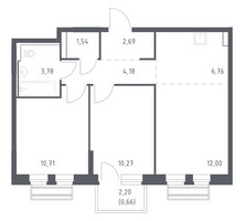 Планировка двухкомнатной(квартира) площадью 52.59 квадратных метров в “ЖК Рублевский Квартал”