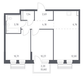 Планировка двухкомнатной(квартира) площадью 52.59 квадратных метров в ЖК “ЖК Рублевский Квартал”