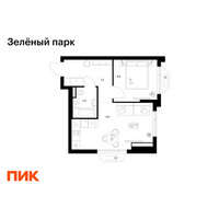 Планировка однокомнатной(квартира) площадью 36 квадратных метров в “ЖК Зеленый парк”