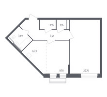 Планировка однокомнатной(квартира) площадью 51.38 квадратных метров в “ЖК Рублевский Квартал”
