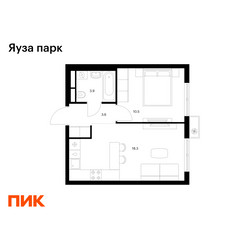 Планировка однокомнатной(квартира) площадью 36.3 квадратных метров в ЖК “ЖК Яуза Парк (Мытищи)”