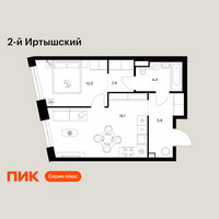 Планировка однокомнатной(квартира) площадью 41.6 квадратных метров в “ЖК 2-й Иртышский”