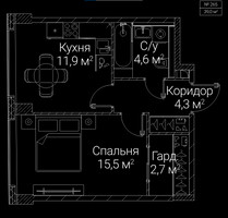 Планировка однокомнатной(квартира) площадью 39 квадратных метров в “ЖК СЕЗАР БУДУЩЕЕ”