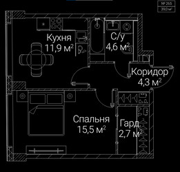Планировка однокомнатной(квартира) площадью 39 квадратных метров в ЖК “ЖК СЕЗАР БУДУЩЕЕ”