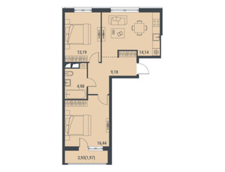 Планировка двухкомнатной(квартира) площадью 59.9 квадратных метров в ЖК “ЖК Level Лесной”