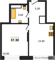Планировка однокомнатной(квартира) площадью 37.3 квадратных метров в “Кутузов Сити”