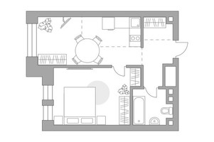 Планировка однокомнатной(квартира) площадью 43.02 квадратных метров в “ЖК Павелецкая от Гранель”