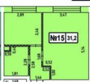 Планировка однокомнатной(квартира) площадью 31.2 квадратных метров в “ЖК Терра”