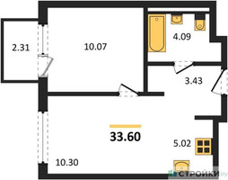 Планировка однокомнатной(квартира) площадью 33.6 квадратных метров в “ЖК Мытищи Парк”