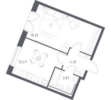 Планировка однокомнатной(квартира) площадью 38.66 квадратных метров в “ЖК Квартал Западный”