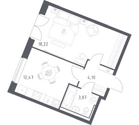 Планировка однокомнатной(квартира) площадью 38.66 квадратных метров в ЖК “ЖК Квартал Западный”