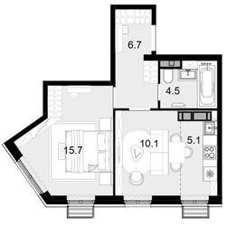 Планировка двухкомнатной(квартира) площадью 42.1 квадратных метров в ЖК “ЖК Новая Звезда (Газопровод)”