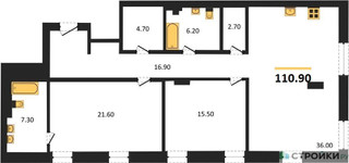Планировка двухкомнатной(квартира) площадью 111.5 квадратных метров в “ЖК Lumin”