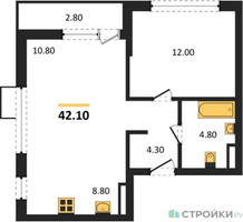 Планировка однокомнатной(квартира) площадью 42.1 квадратных метров в “ЖК Южные сады”