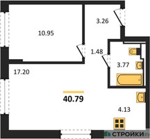 Планировка однокомнатной(квартира) площадью 40.79 квадратных метров в “ЖК Подольские кварталы”