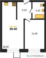 Планировка однокомнатной(квартира) площадью 39.4 квадратных метров в “ЖК Лесная Отрада”