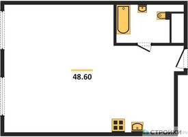 Планировка однокомнатной(апартаменты) площадью 48.6 квадратных метров в “ЖК Nametkin Tower (Наметкин Тауэр)”